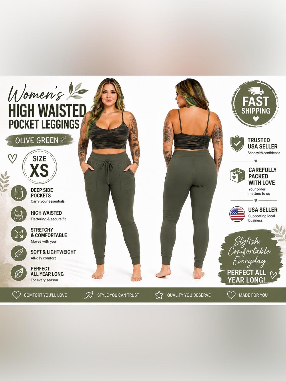 Wild Fable Olive Green High Waisted Pocket Leggings Women’s XS NWT Joggers